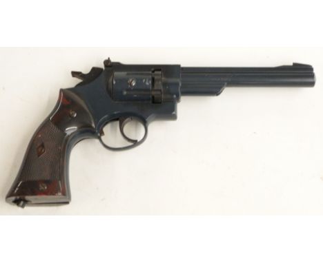 Crosman Model 38T six-shot double action .22 revolver air pistol with chequered grips, serial number 100163, in original fitt