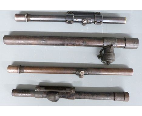 Four vintage rifle scopes or gun sighting telescopes including one marked 'Aldis Brothers Ltd Gun Sighting Telescope Patt G 3