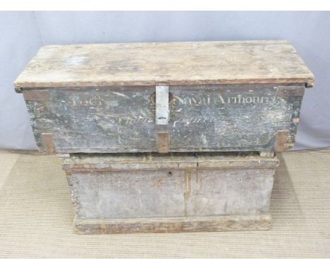 Two vintage tool chests and a collection of woodworking tools including planes, large specialist vice/clamp, mahogany and bra
