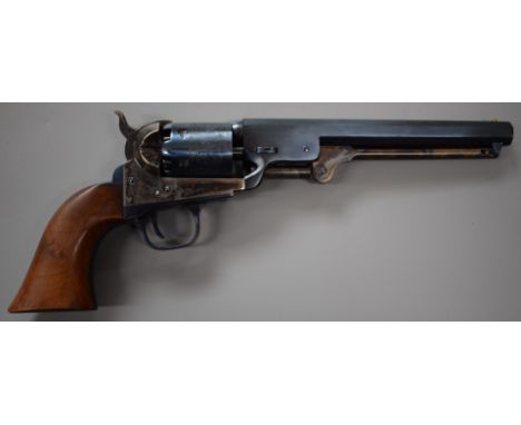 Italian .36 Colt style six shot single action percussion revolver with engraved scene of ships to the cylinder, monogrammed w