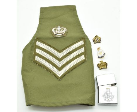 British Army two Royal Gloucestershire Hussars sweetheart brooches, veteran's badge, lighter and Staff Sergeant rank arm badg