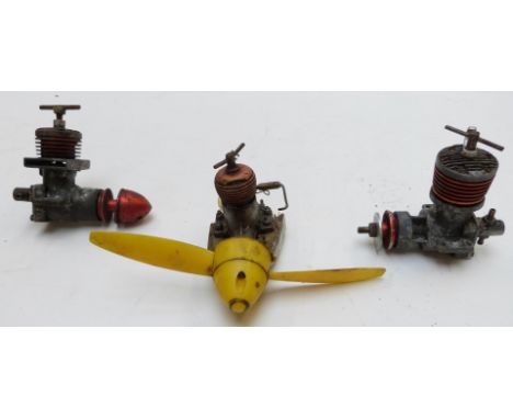 Two vintage ED 246 diesel compression ignition model aircraft engines and a FROG 149 engine