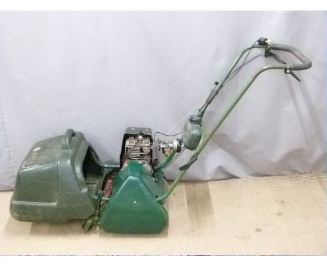 Atco petrol cylinder lawnmower with rear roller and grass box