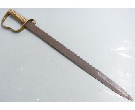 British 1856 pattern pioneer's sawback sword with brass grip and Wilkinson, London to 57cm serrated blade&nbsp;