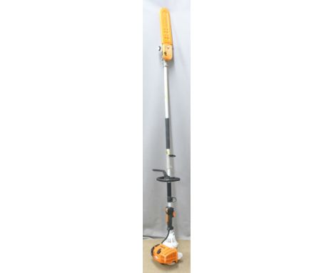 Stihl KM100R petrol extending multi tool and accessories including chainsaw, hedge cutter, blower/vacuum and strimmer