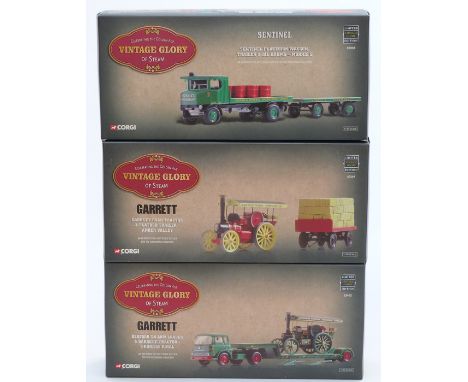 Three Corgi Vintage Glory Of Steam 1:50 scale limited edition diecast model vehicle sets Morris's Sentinel Platform Waggon, T