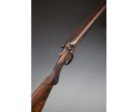 Midland Gun Co 12 bore side by side hammer action shotgun with engraved scene of dogs and birds to the locks, engraved trigge