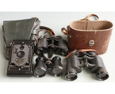 Three pair of binoculars comprising Zisslar Berlin Orion 8x26, Grand Lumiere Paris and Lieberman &amp; Gortz 15x42 and a Raja