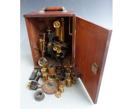 W.Watson &amp; Sons Ltd microscope with travelling and rotating platform and further lenses below, together with a quantity o