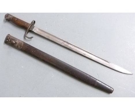 British 1907 pattern sword bayonet with hooked quillon, some clear stamps to ricasso and 2.N.L 402 to hilt, possible Regiment