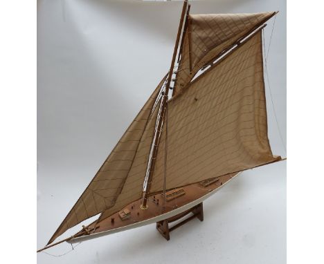 A fully rigged wooden model pond yacht, L105 x H105