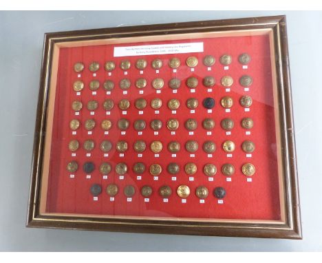 Seventy-four WW1 British Army tunic buttons representing the Guards and Infantry Line Regiments including Grenadier Guards, N