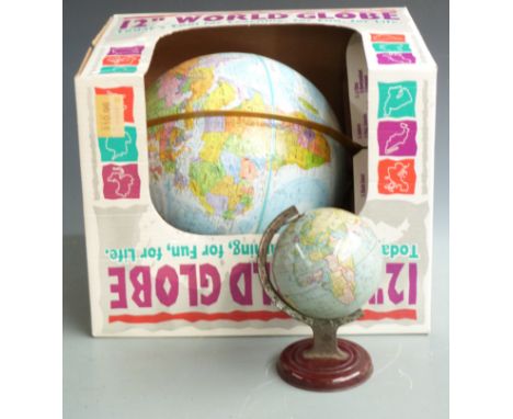 Two vintage globes, one Chad Valley the other 12" world globe in original box.&nbsp;