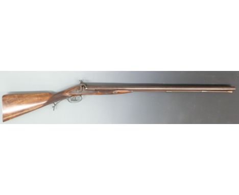 Thomas Blissett 14 bore side by side muzzle loading shotgun with named locks, engraved locks, scrolling pineapple finialled t