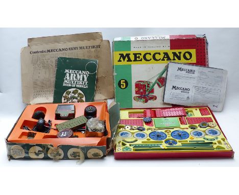 Two Meccano construction sets Outfit 5 and Army Multikit 10, both in original boxes.&nbsp;