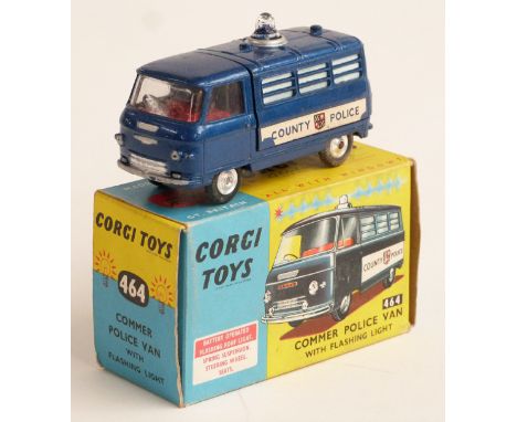 Corgi Toys diecast model Commer Police Van with flashing light, blue cab and back, red interior and 'County Police' decals, 4