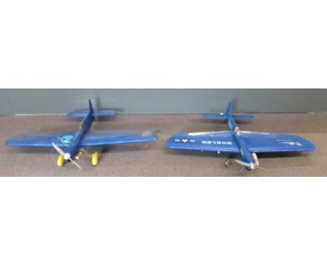 Two Nobler control line model aircraft fitted with two stroke glow engines, wingspan 128cm