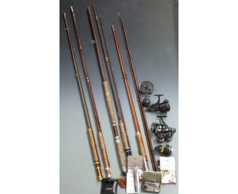 Six trout and salmon fly fishing rods including Hardy 8 1/2, Ogden Smith trout, Bruce&nbsp;&amp; Walker 6-8 Silver Stream, sa