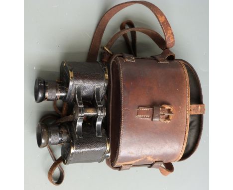 WW2 W Watson and Sons No.3, MK1 x 6 military binoculars with broad arrow ministry mark and dated 1916, in leather case.&nbsp;