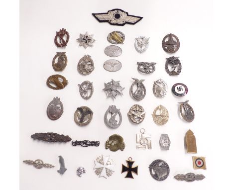 Quantity of replica Nazi German badges to include Panzer 50 engagments, Luftwaffe, U boat, enamel examples etc