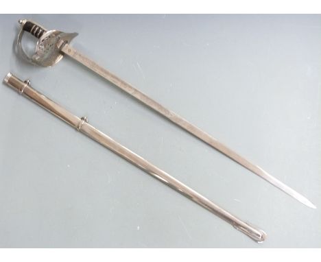 British 1897 pattern Infantry officer's sword with pierced guard, Edward VII cipher, wire bound leather grip and 83cm etched 