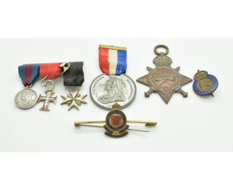 British Army WW1 medal 1914/1915 Star named to 2765 Pte E Lewis, Gloucestershire Regiment, Queen Victoria Silver Jubilee meda