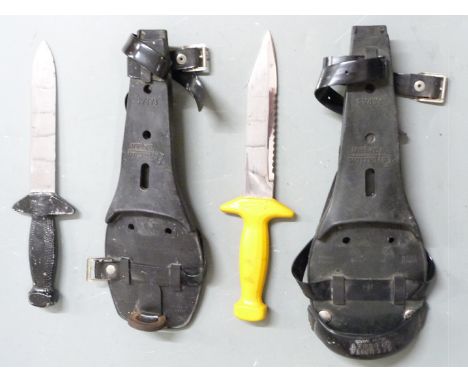 Two vintage Inox diver's knives with rubberised sheaths, blade lengths 16cm