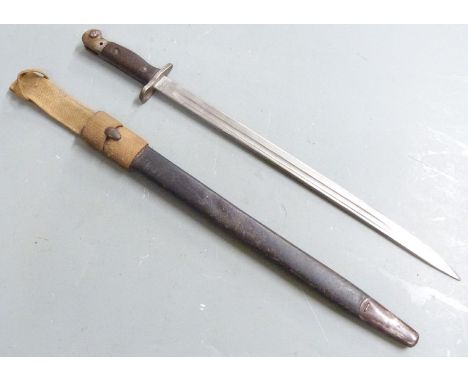 British Army 1907 pattern bayonet by Wilkinson, some clear stamps, blade length 43cm, possible Regimental mark RSF (Royal Sco