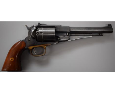 Pietta .36 six shot single action percussion revolver with adjustable sights, brass trigger guard, wooden grips and 6.75 inch