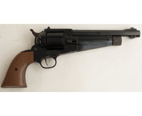 Crosman Model 1861 Shiloh single action .177 Co2 revolver air pistol with embossed faux wooden grip, spare wooden grips and H