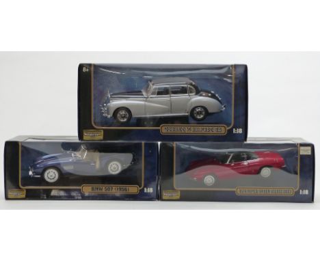 Three Ricko Ricko 1:18 scale diecast model vehicles comprising Alfa Romeo Spider Veloce 2000 32107, BMW 507 1956 32106 and Me