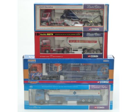 Four Corgi limited edition 1:50 scale diecast model vehicles comprising Woody's Express CC13420, Aral 76201, Cyril Knowles Lt