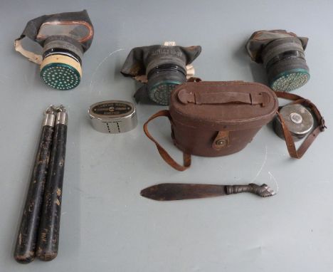 Field telephone Mk II 'F' complete with instruction panel and carry strap, together with an ammunition box, webbing pouch and