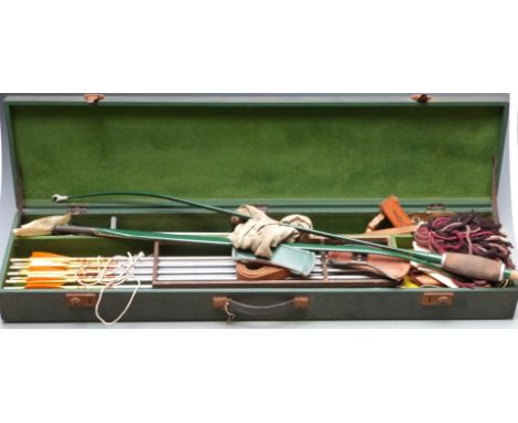 A vintage archery set in fitted case including an Apollo Falcon bow&nbsp;