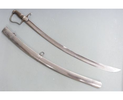 British 1796 pattern Light Cavalry sword with wire bound grip, 83cm curved blade and metal scabbard&nbsp;