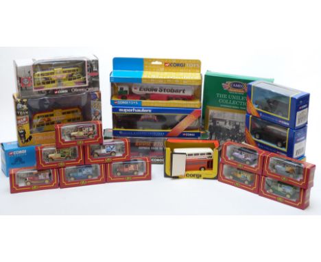 Twenty-two Corgi diecast model vehicles including Superhaulers, Archive Corgi, Cameo, Original Omnibus Company (OOC), Eddie S