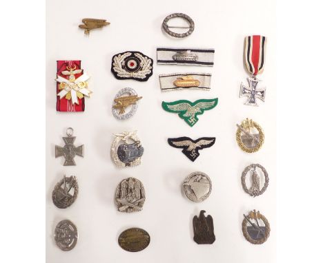 Replica Nazi German badges including enamel Olympic example, engagement badges, Luftwaffe etc