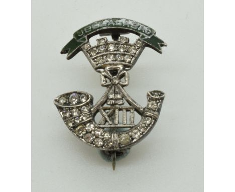 British Army 13 Regiment of Foot (Somerset Light Infantry) silver, paste and enamel sweet heart brooch&nbsp;