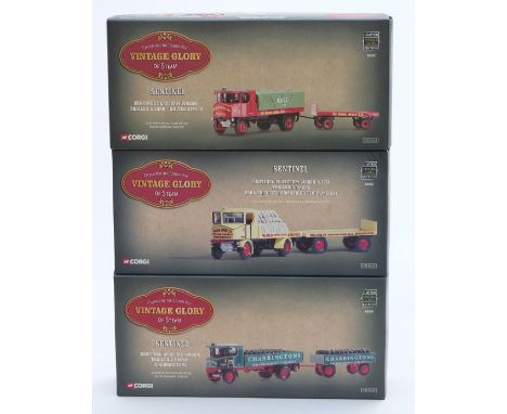 Three Corgi Vintage Glory Of Steam 1:50 scale limited edition diecast model Sentinel Wagon sets Charringtons Dropside Wagon, 