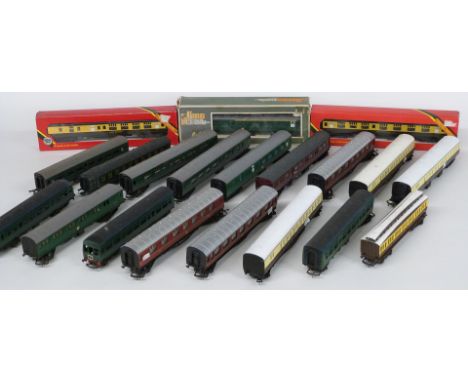 Twenty Hornby, Lima, Tri-ang and similar 00 gauge coaches including Southern Rail, Great Western Railway etc, some in origina