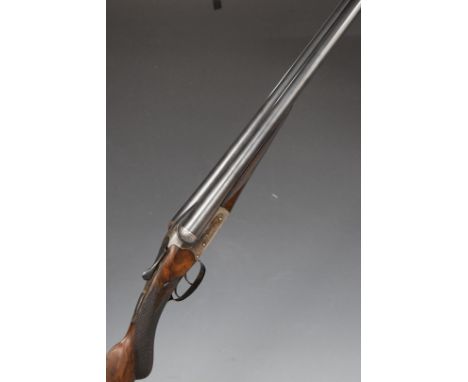 George Bate Featherweight 12 bore side by side ejector shotgun with gold inlaid name to the locks, scrolling engraving to the