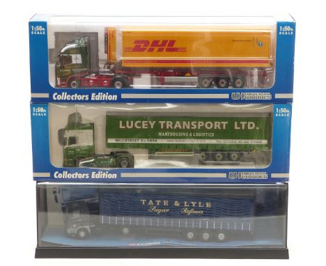 Three 1:50 scale diecast model lorries Universal Hobbies Collectors Edition Scania 5618A and Iveco UH5640A and Corgi Tate &am