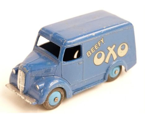 Dinky Toys diecast model OXO Trojan van with 'Beefy OXO' decals, dark blue body and light blue hubs, 31D.&nbsp;