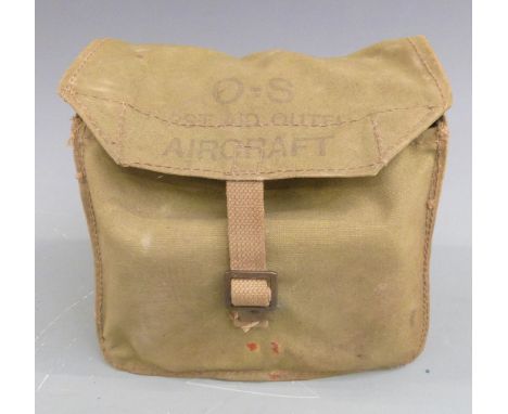 Air Ministry WW2 first aid kit, part complete, Glider Pilot plaque and webbing belt