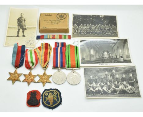 British Army WW2 medals comprising 1939/1945 Star, Africa Star, Italy Star, Defence Medal and War Medal together with box add