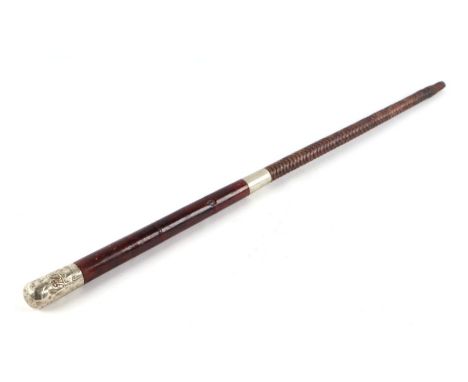 An Imperial Yeomanry Rough Riders white metal mounted swagger stick (converted from a riding crop), 50cms long.