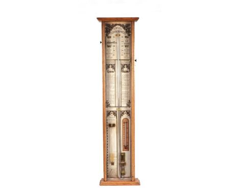 An Admiral Fitzroy type barometer, 95cms high; together with an Edwardian thermometer barometer in a mahogany case, 98cms hig