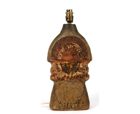 Manner of Bernard Rooke - A Studio pottery lamp base with sgraffito decoration, 34cms high.Condition ReportIn good condition.