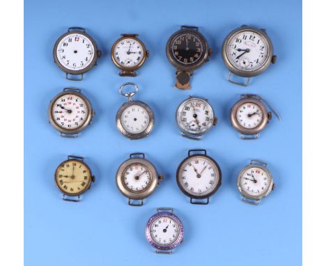 A group of trench watch and similar watches to include guilloche enamel and silver examples.