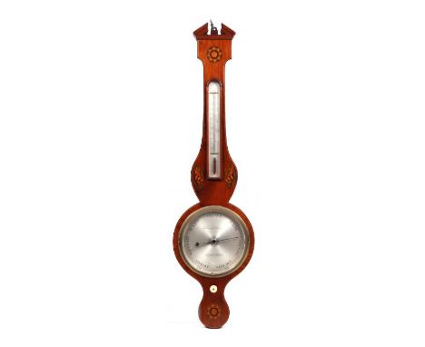 An inlaid mahogany barometer thermometer.
